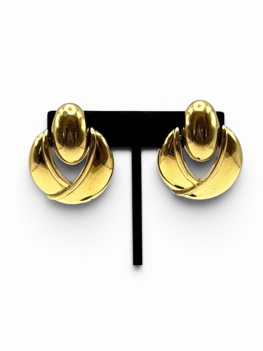 GIVENCHY Vintage 80s Oversized Chunky Gold Tone Doorknocker Clip On Earrings